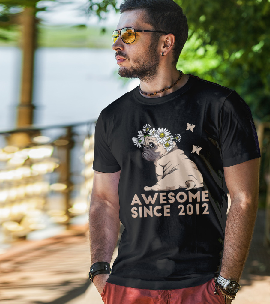 Awesome 8th Bday Puppy Pug Dog Since 2012 T-Shirt