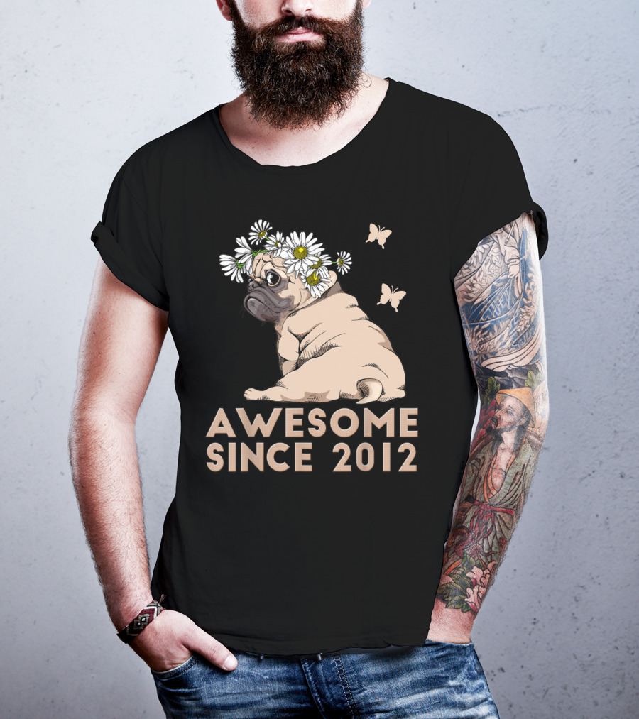 Awesome 8th Bday Puppy Pug Dog Since 2012 T-Shirt