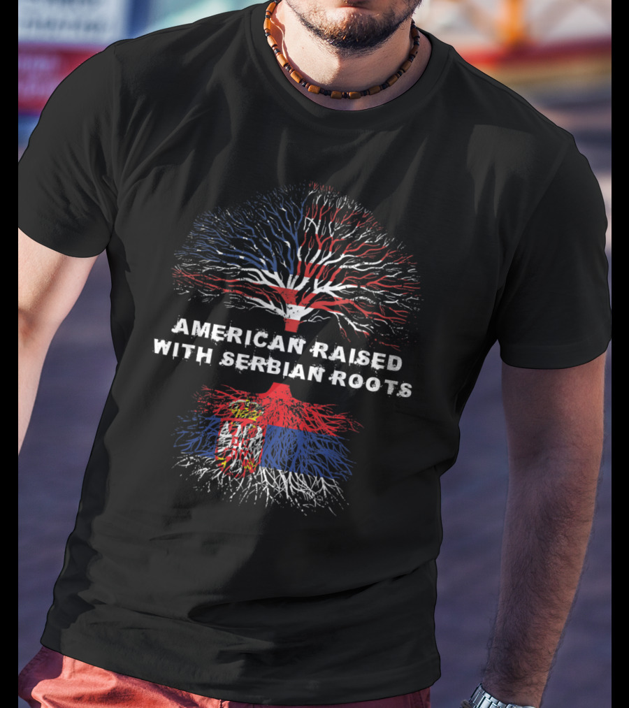 American Raised With Serbian Roots Tree Flag T-Shirt