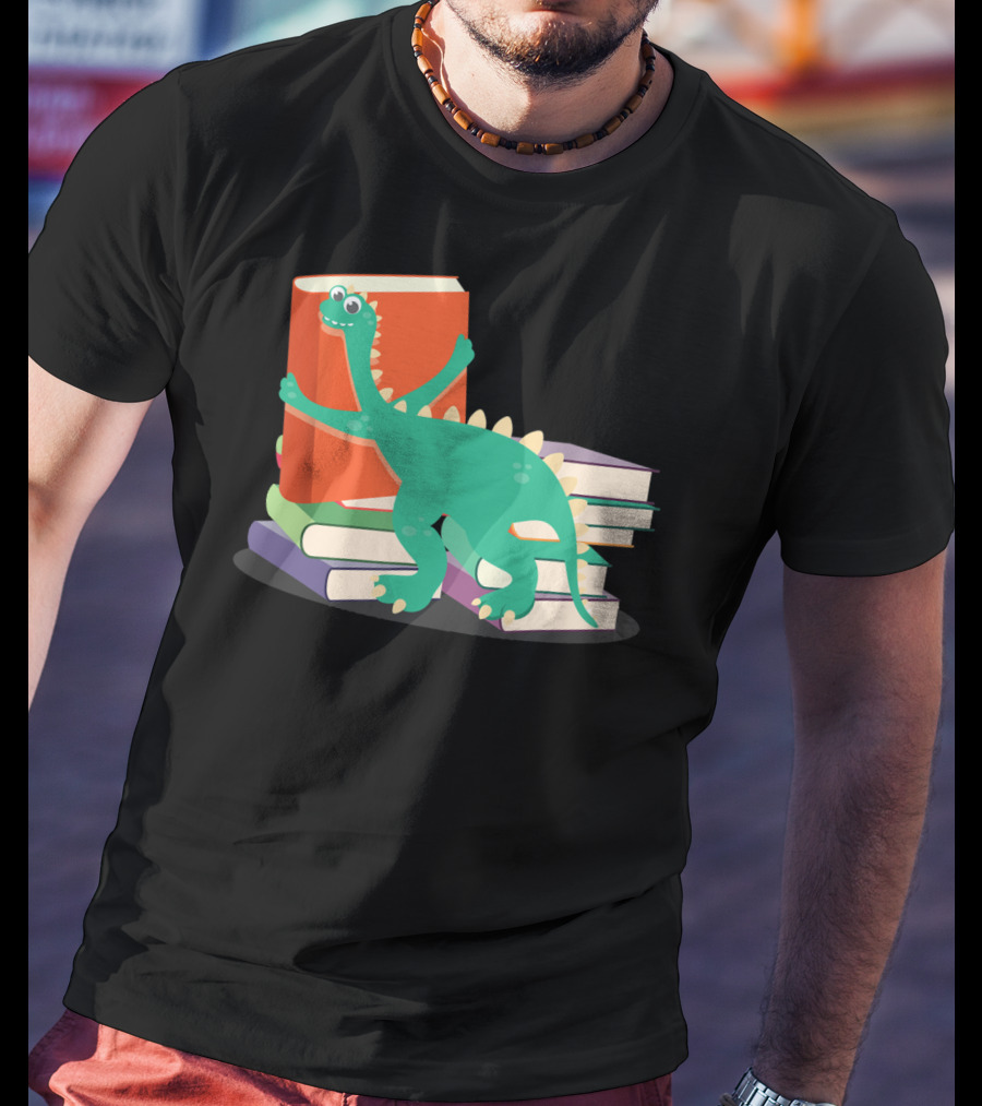 Cute Dinosaur Hugging Books For Bookish Literary Nerds T-Shirt