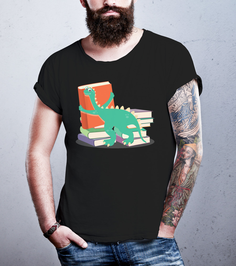 Cute Dinosaur Hugging Books For Bookish Literary Nerds T-Shirt
