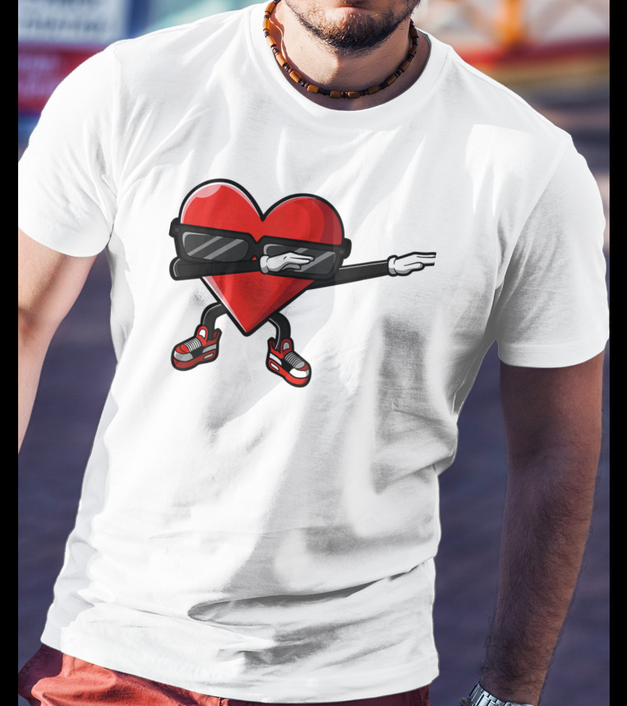 Dabbing Heart Funny Cute Valentines Day With Sneakers And Shades T-Shirt
