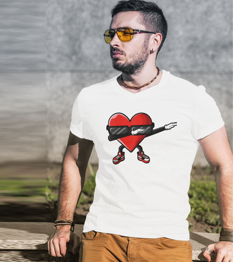 Dabbing Heart Funny Cute Valentines Day With Sneakers And Shades T-Shirt
