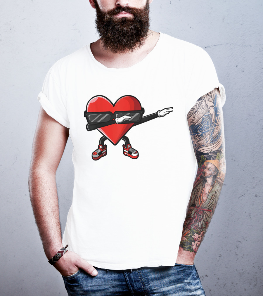 Dabbing Heart Funny Cute Valentines Day With Sneakers And Shades T-Shirt
