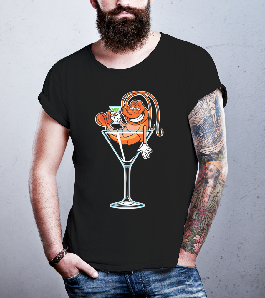 Drunk Shrimp Relaxing In Martini Glass With Cocktail Drink T-Shirt