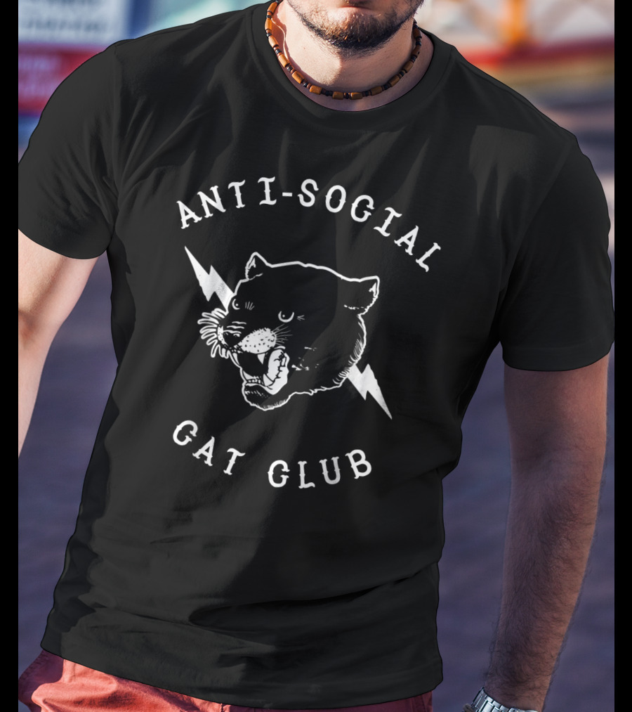 Anti Social Cat Club Panther Head With Lightning Bolts T-Shirt