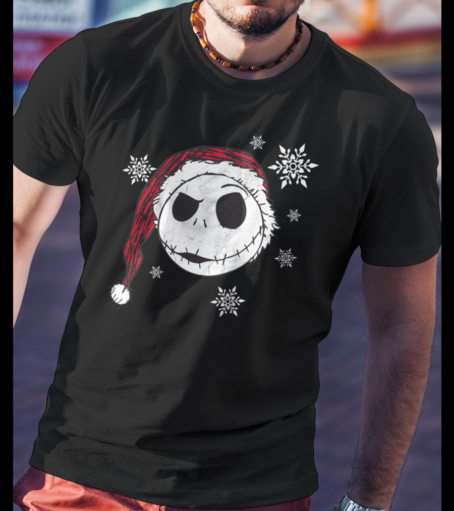 Disney Jack Skellington Santa Hat Snowflakes T-Shirt