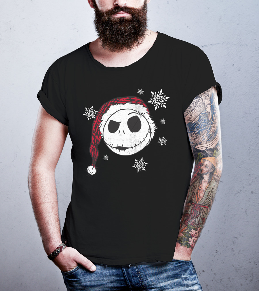 Disney Jack Skellington Santa Hat Snowflakes T-Shirt