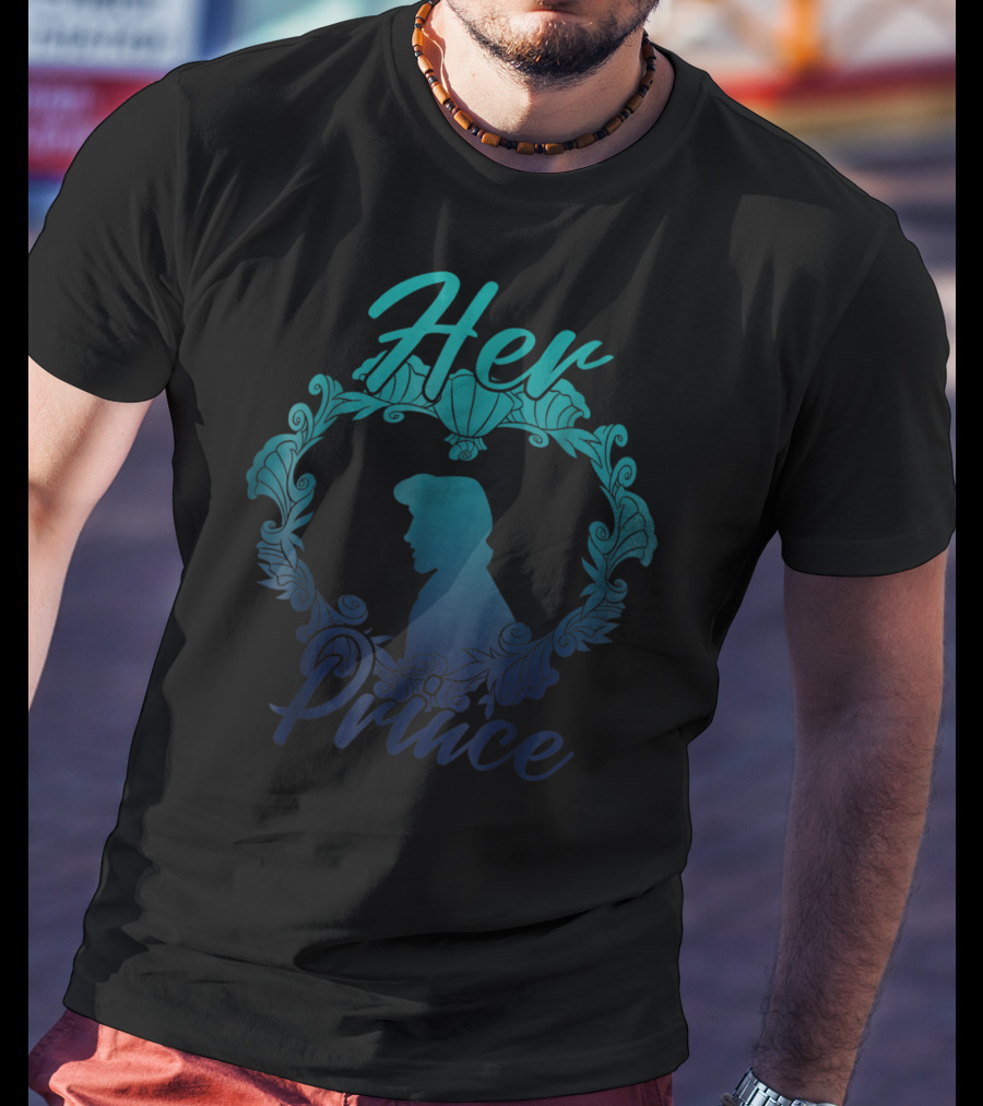 Disney Little Mermaid Eric Her Prince Silhouette Teal Floral T-Shirt