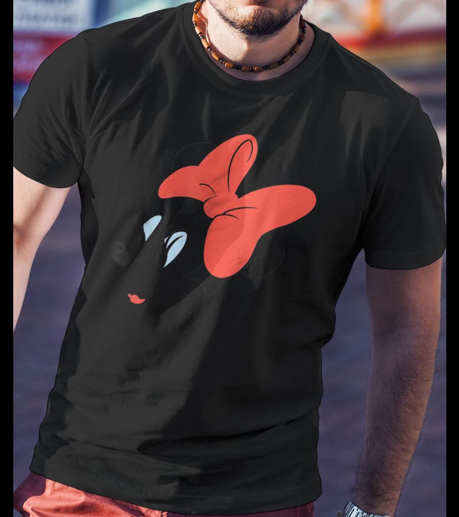 Disney Minnie Mouse Face Red Bow Sketch T-Shirt