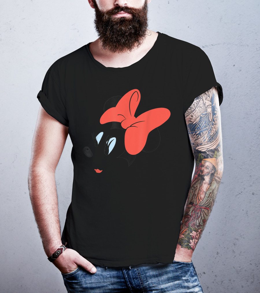 Disney Minnie Mouse Face Red Bow Sketch T-Shirt