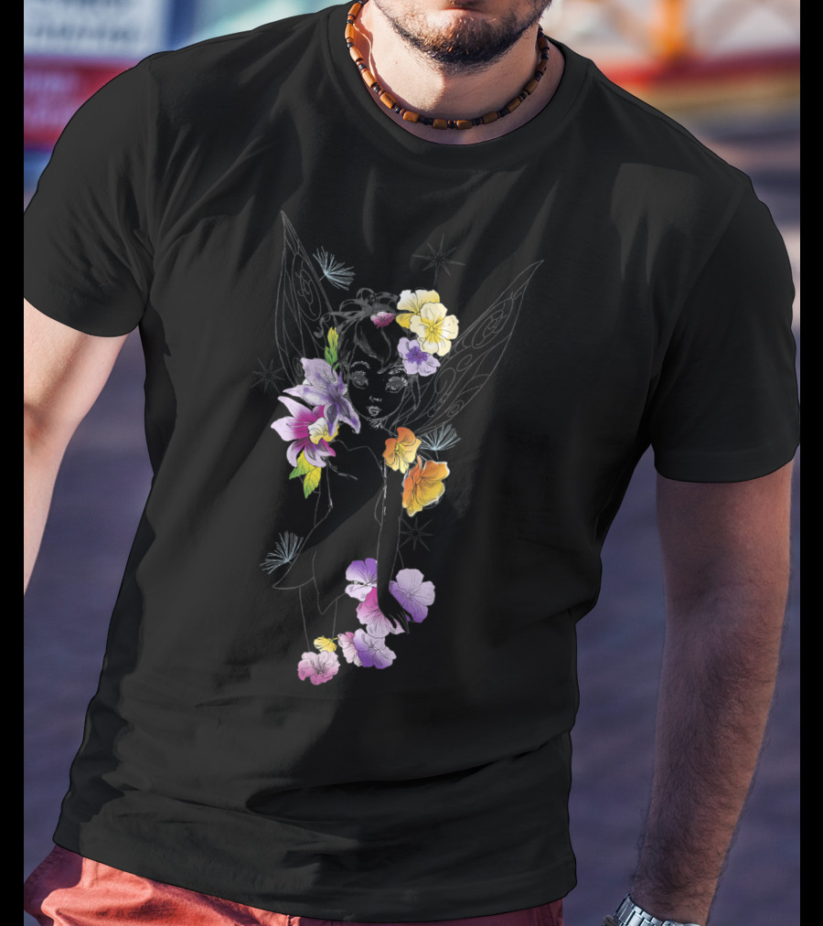 Tinker Bell Floral Sketch Outline Disney Peter Pan T-Shirt