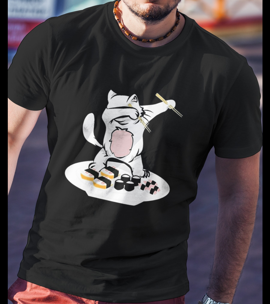 Catsushi Cute Cat Eating Sushi With Chopsticks T-Shirt
