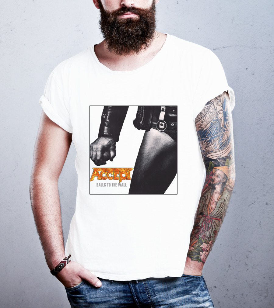 Accept Balls To The Wall Album Cover Leather Jacket And Studded Belt T-Shirt