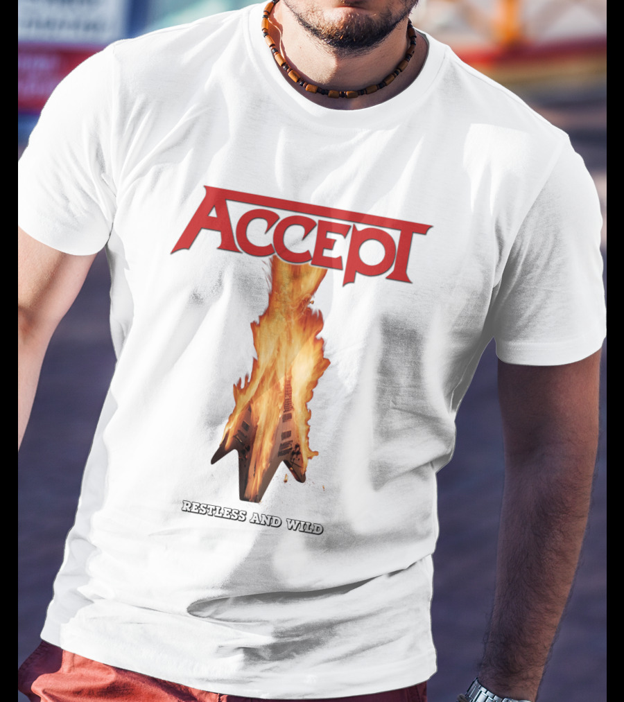 Accept Restless And Wild Flaming Guitar T-Shirt