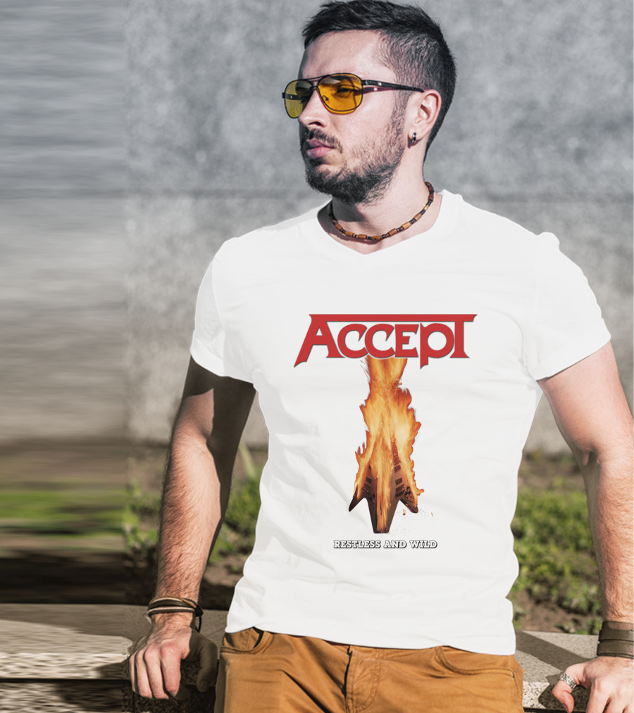 Accept Restless And Wild Flaming Guitar T-Shirt