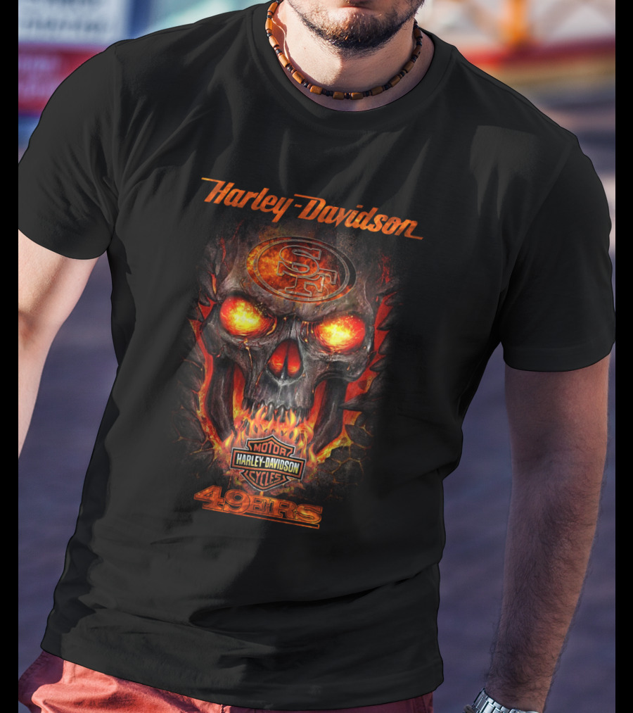Harley Davidson San Francisco 49ers Skull Fire T-Shirt