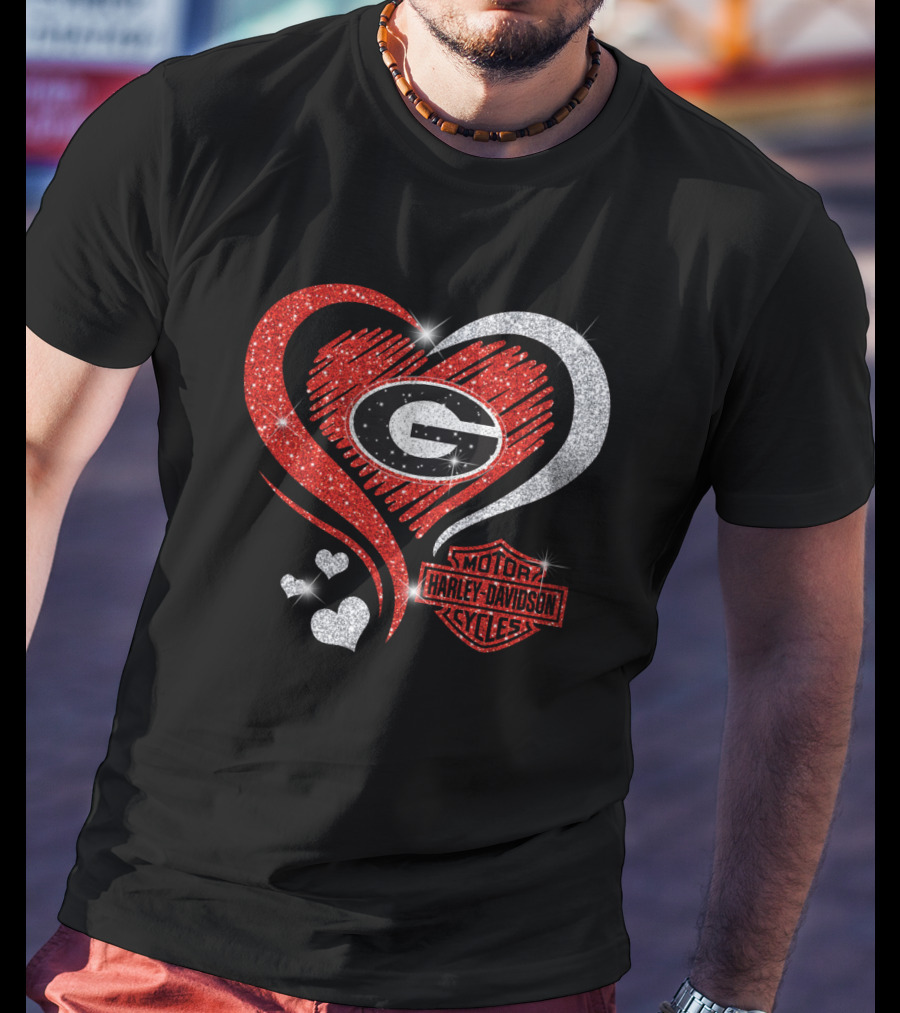 Georgia Bulldogs Harley Davidson Love Heart T-Shirt