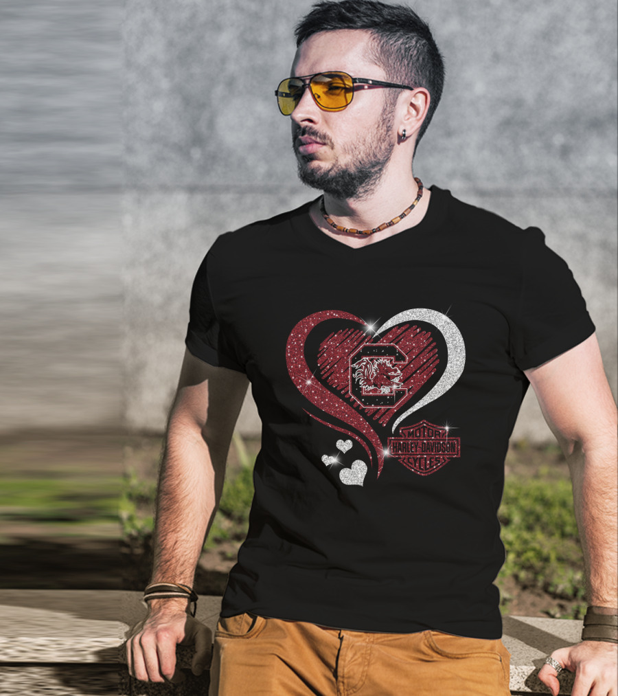 South Carolina Gamecocks Harley Davidson Heart Intertwine T-Shirt