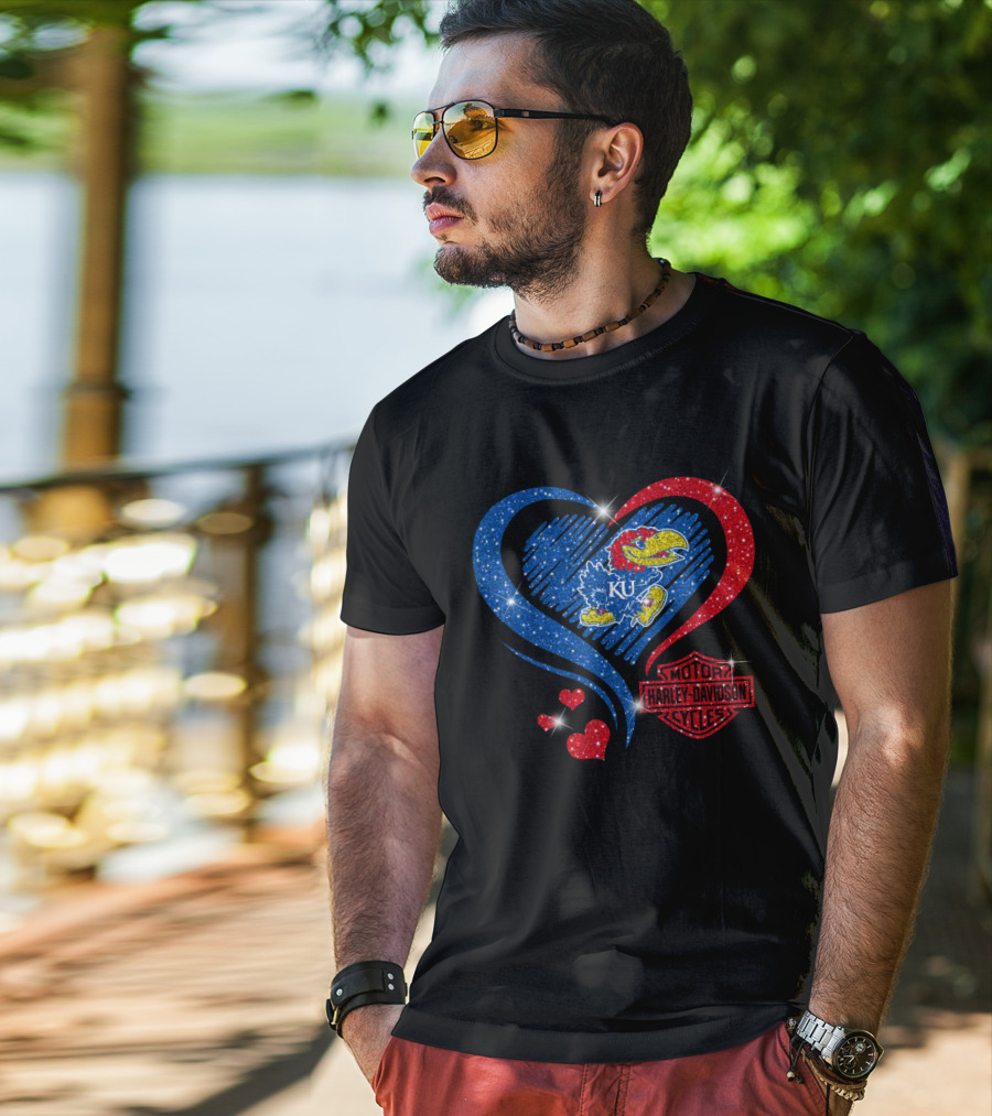 Ku Heart Harley Davidson Kansas Jayhawks T-Shirt