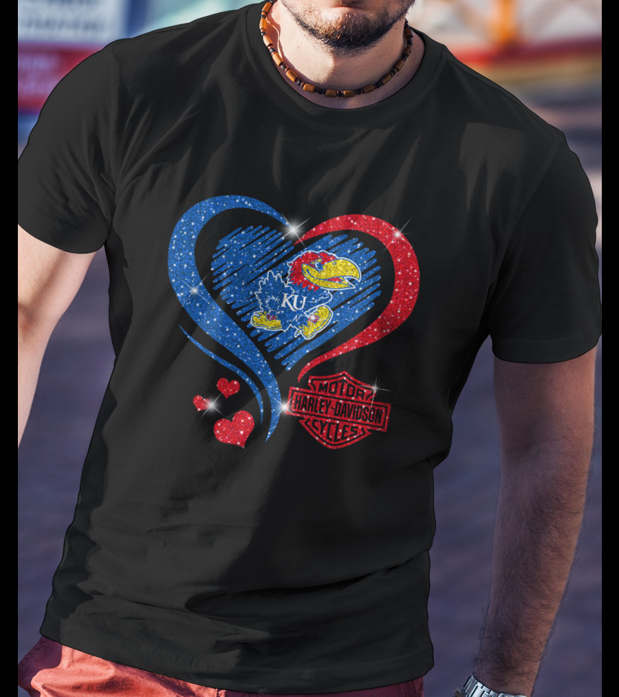 Ku Heart Harley Davidson Kansas Jayhawks T-Shirt