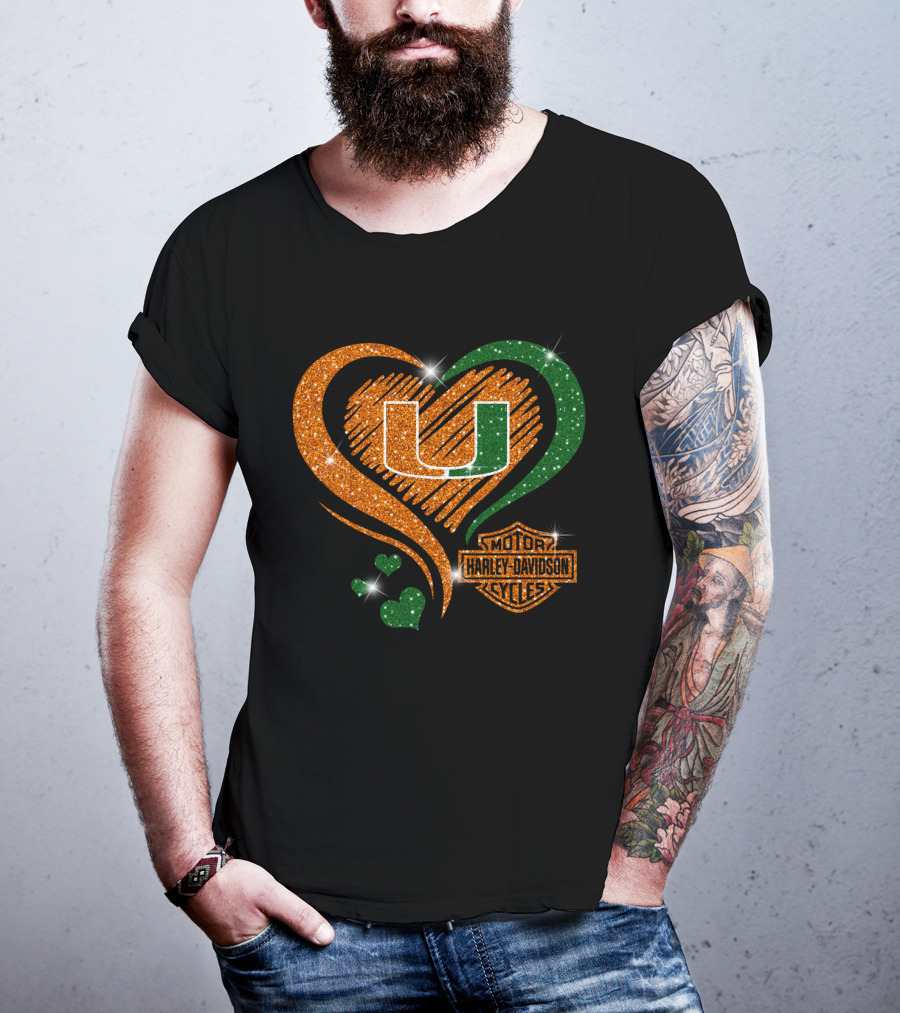 U Miami Hurricanes Heart Harley Davidson Style T-Shirt