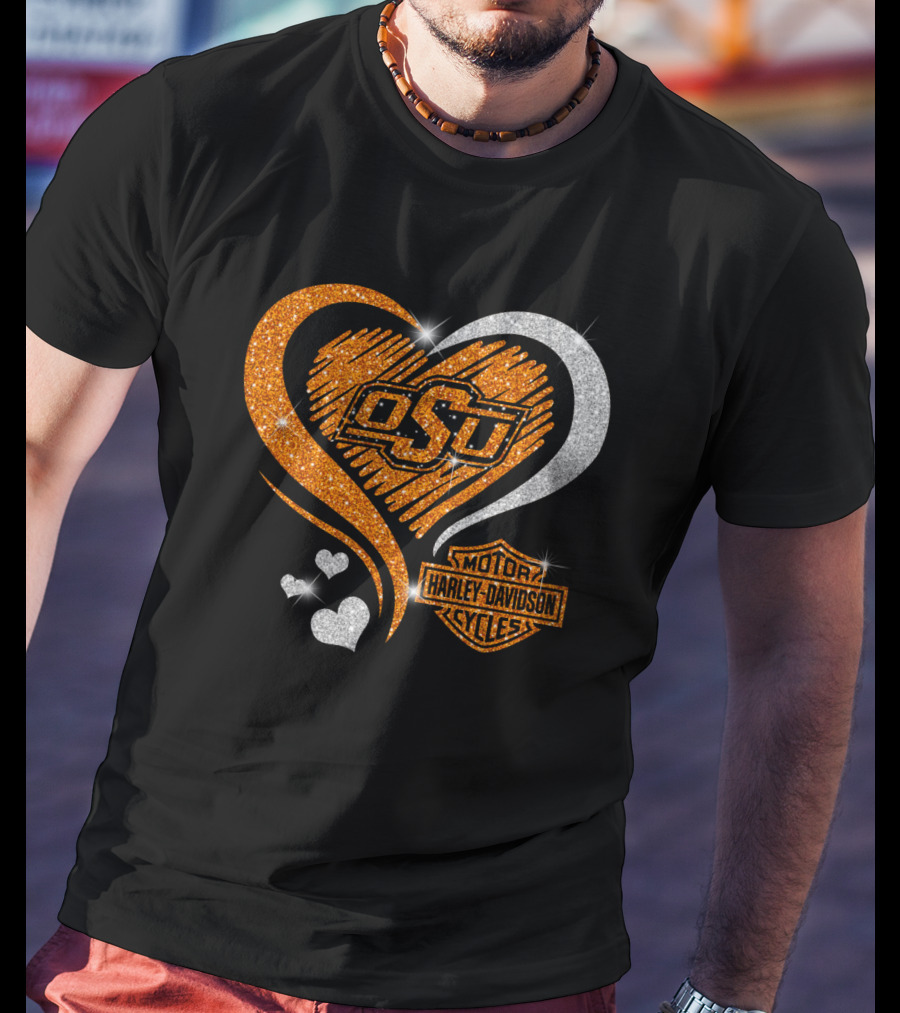 Osu Oklahoma State Cowboys Harley Davidson Heart T-Shirt