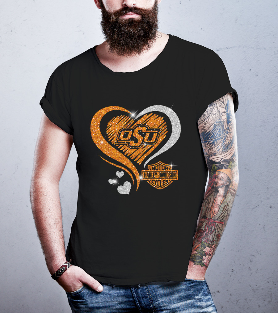 Osu Oklahoma State Cowboys Harley Davidson Heart T-Shirt