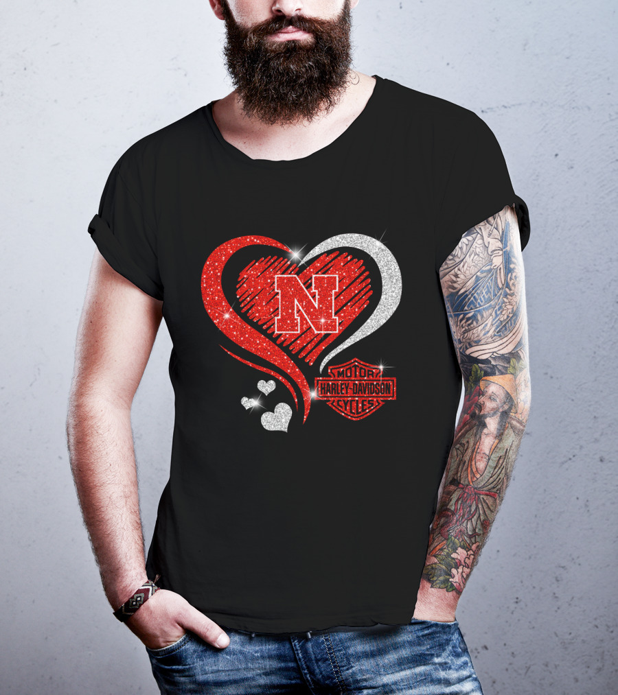 Nebraska Cornhuskers N Heart Harley Davidson Motor Cycles T-Shirt