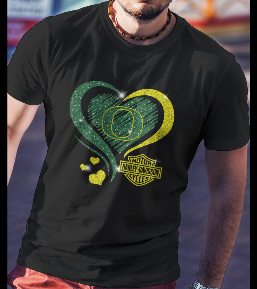 Motor Harley Davidson Cycles Oregon Ducks Heart Sparkle T-Shirt