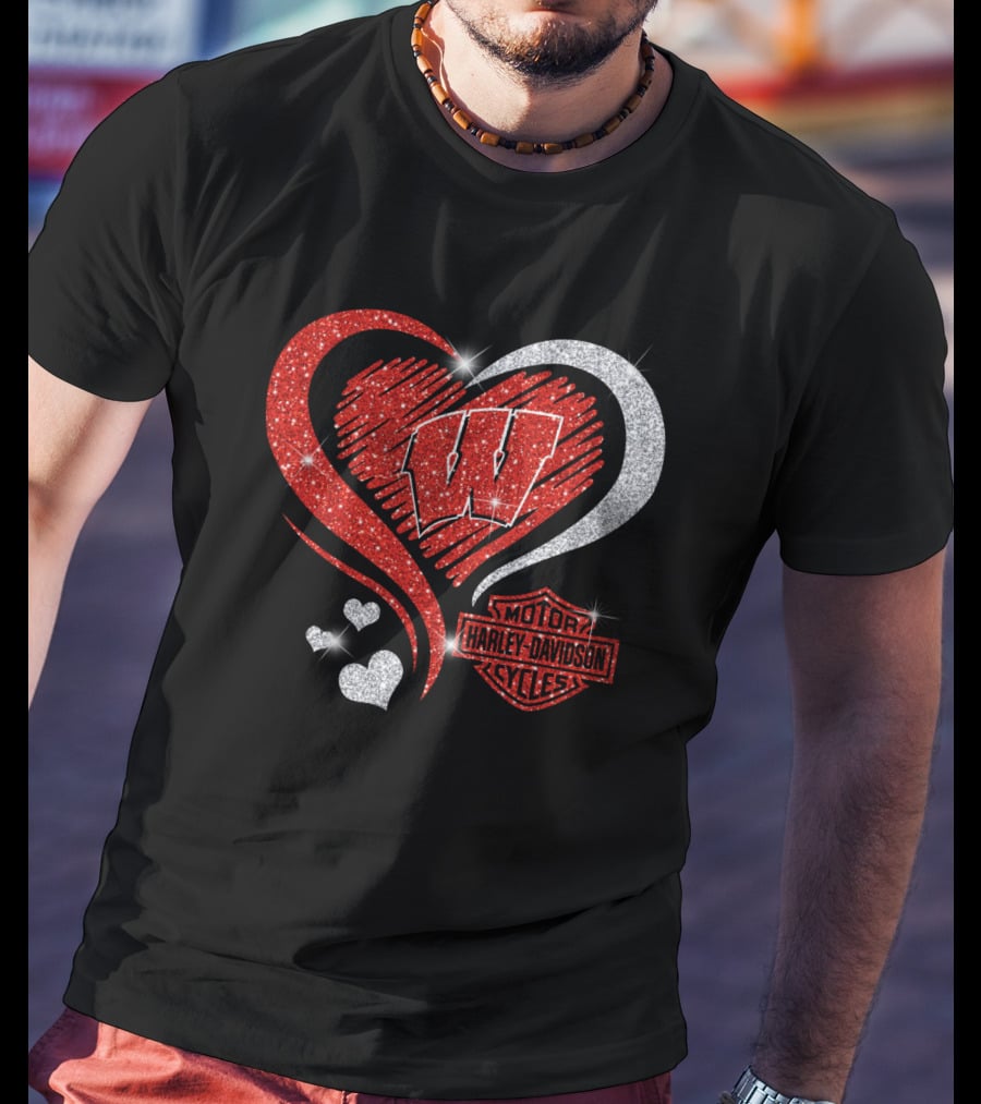 Wisconsin Badgers Harley Davidson Heart T-Shirt