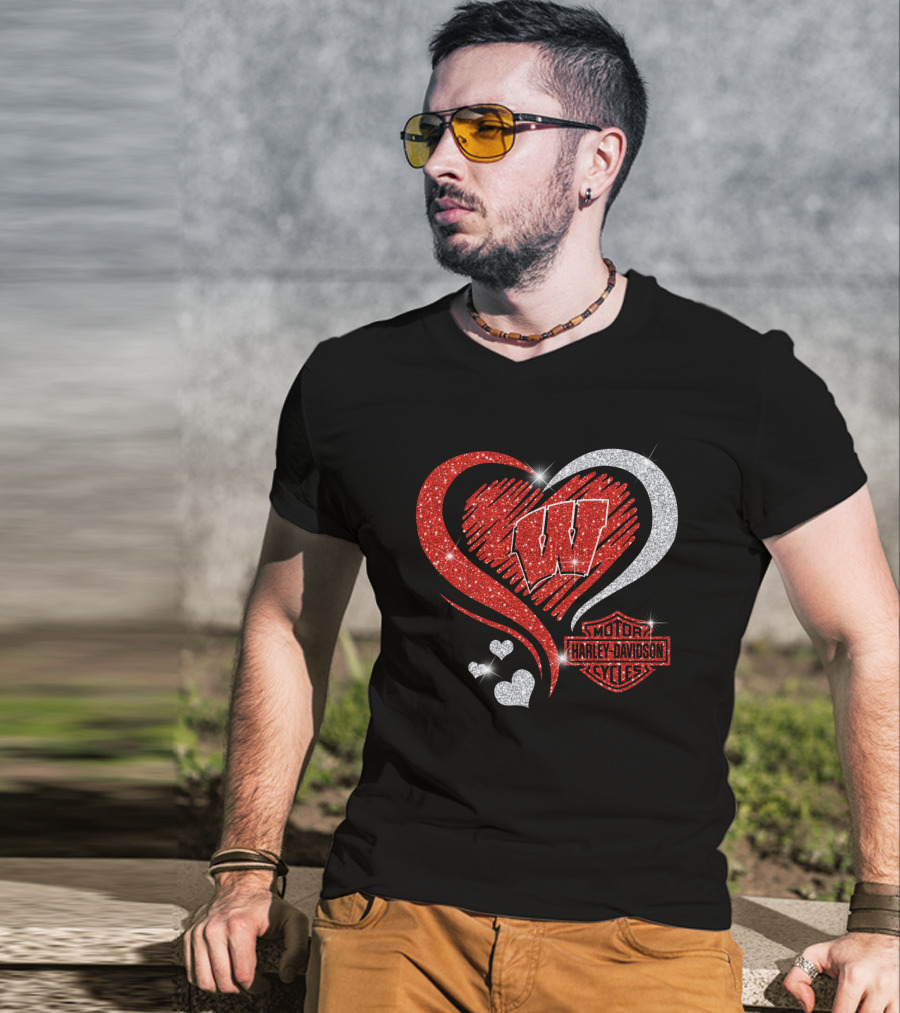 Wisconsin Badgers Harley Davidson Heart T-Shirt