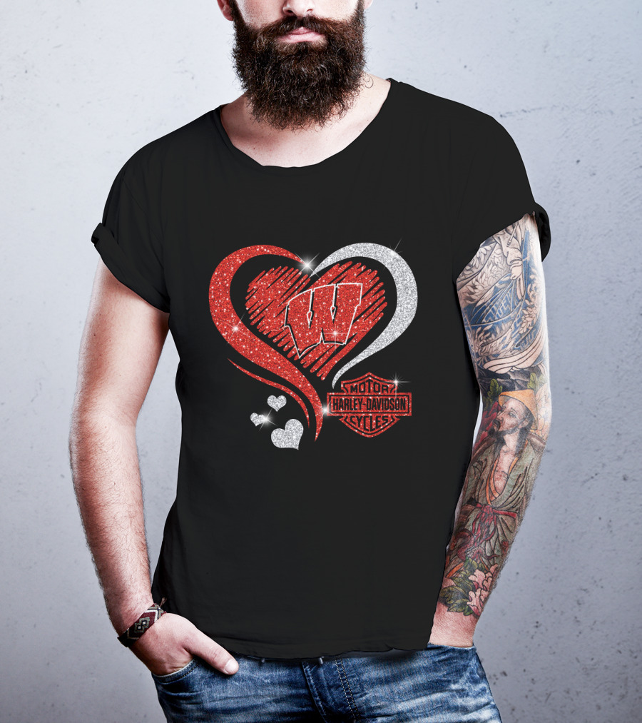 Wisconsin Badgers Harley Davidson Heart T-Shirt