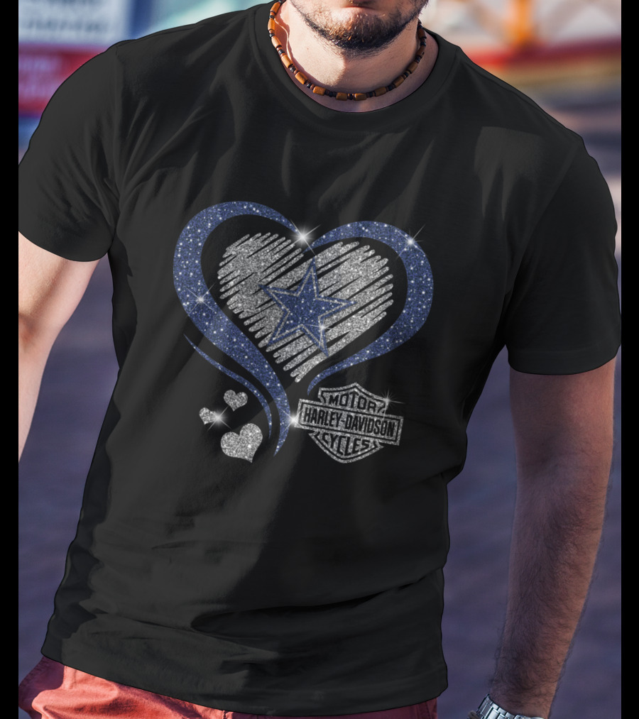 Harley Davidson Motorcycles Nfl Dallas Cowboys Heart And Star T-Shirt