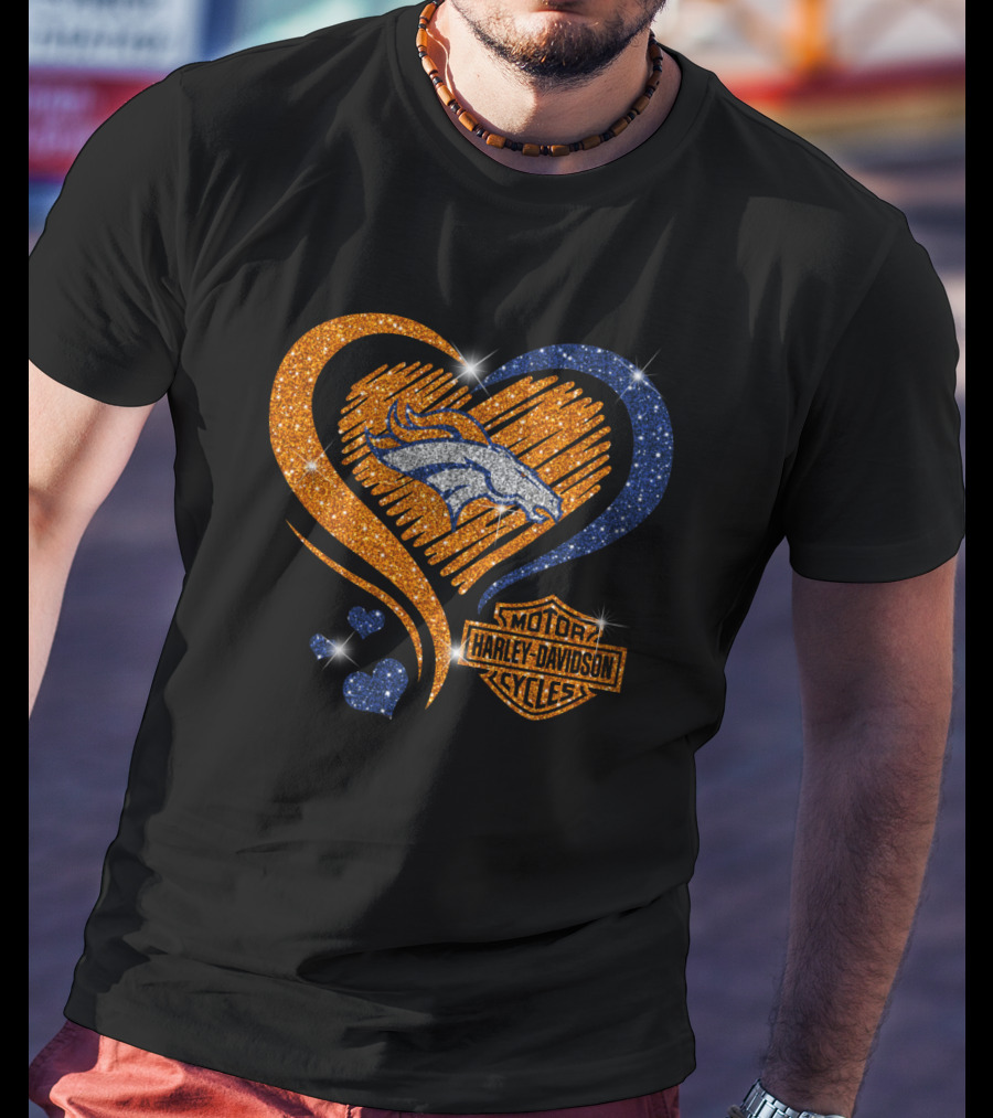 Denver Broncos Harley Davidson Heart T-Shirt
