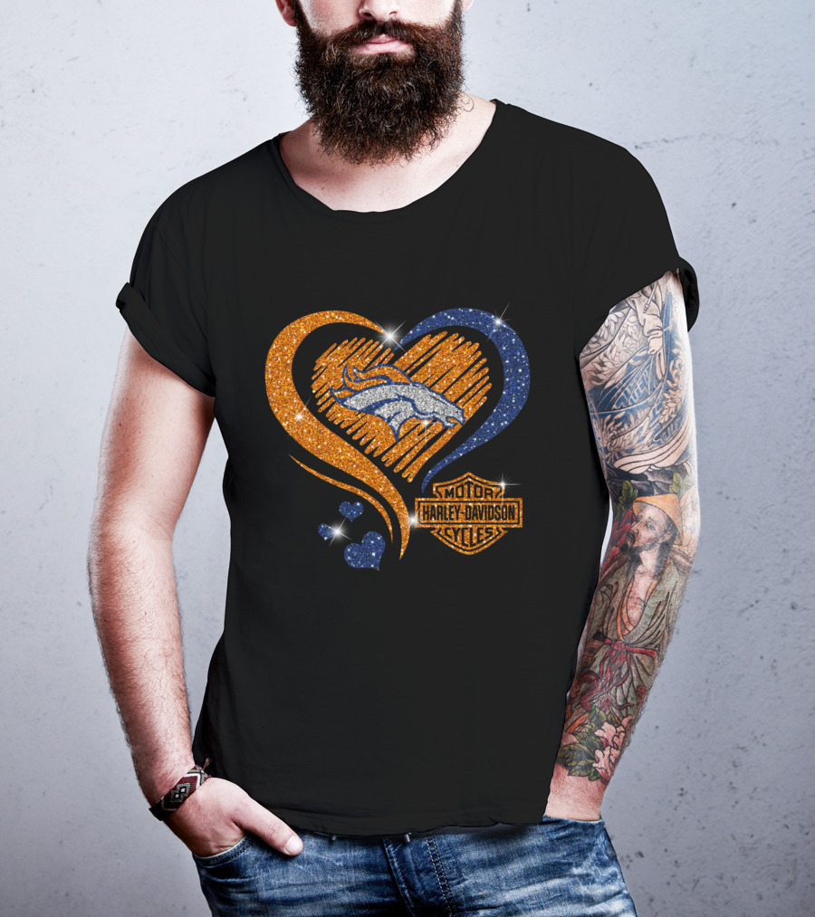 Denver Broncos Harley Davidson Heart T-Shirt