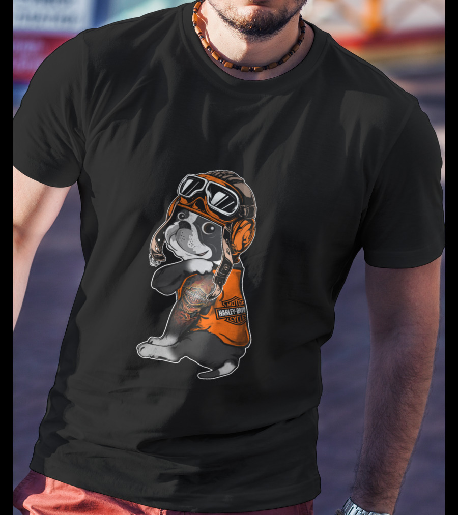 Hd Tatoo Boston Terrier Harley Davidson Moto Goggles T-Shirt