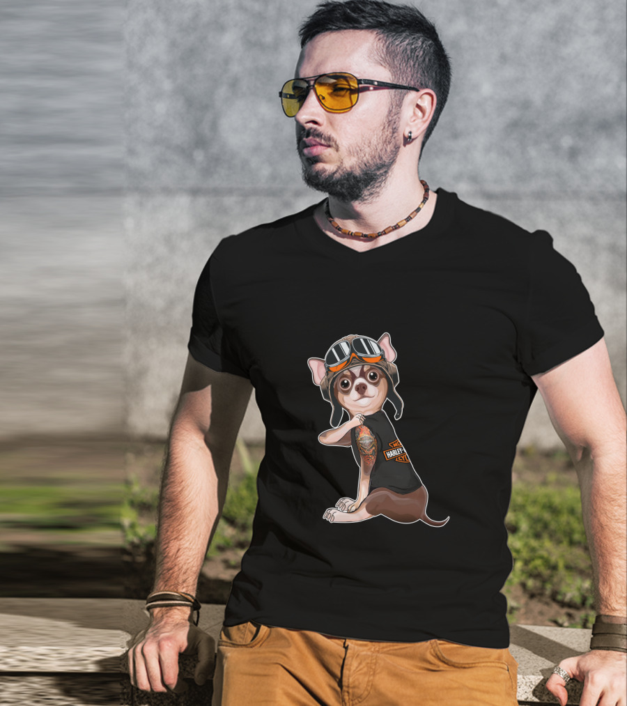 Hd Tattoo Chihuahua Harley Davidson Style Moto Pup T-Shirt