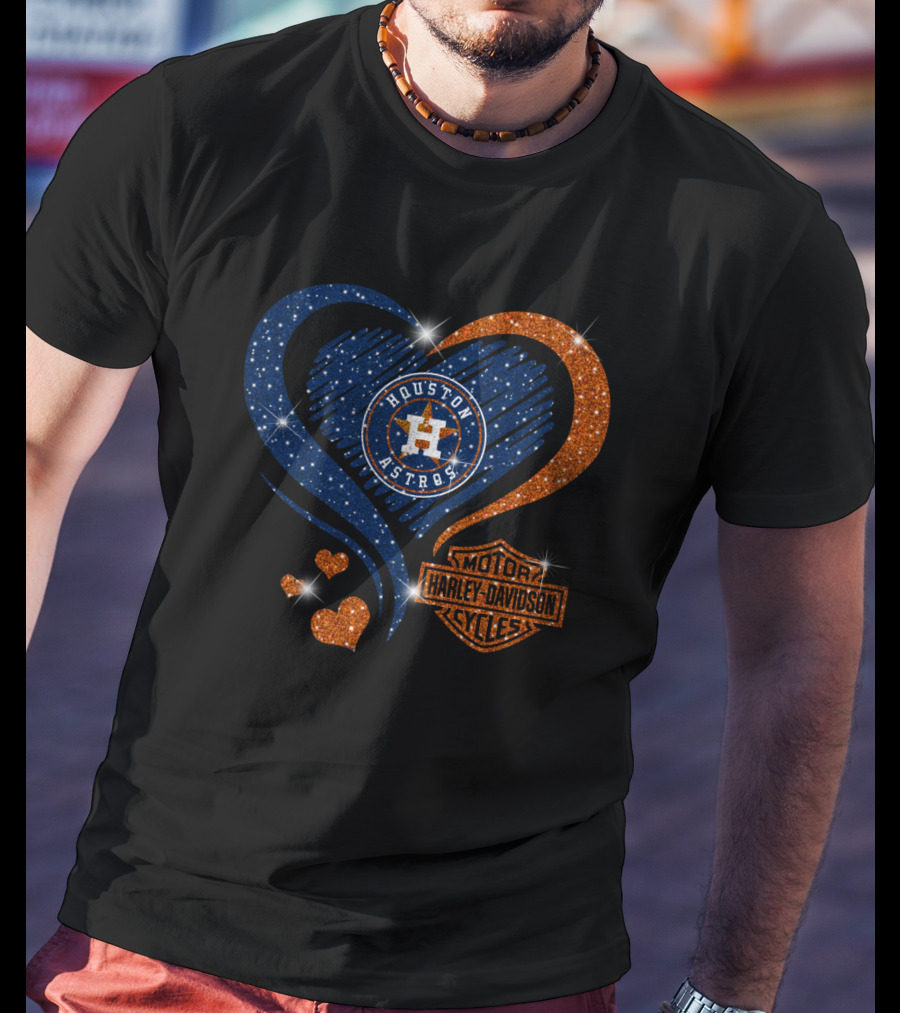 Houston Astros Harley Davidson Heart And Sparkle Combination T-Shirt