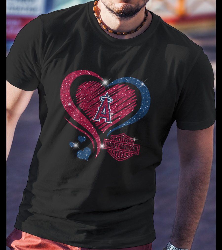 Los Angeles Angels Sparkling Heart With Motor Trademark Logos T-Shirt