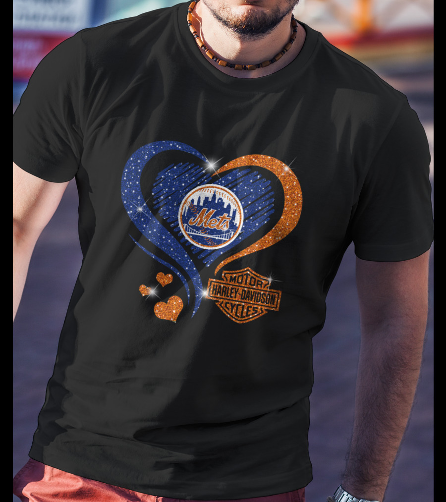 New York Mets Harley Davidson Heart T-Shirt