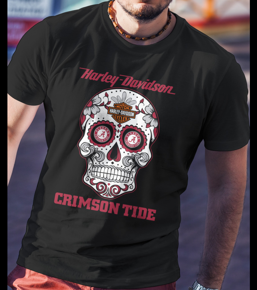 Harley Davidson Crimson Tide Alabama Sugar Skull T-Shirt