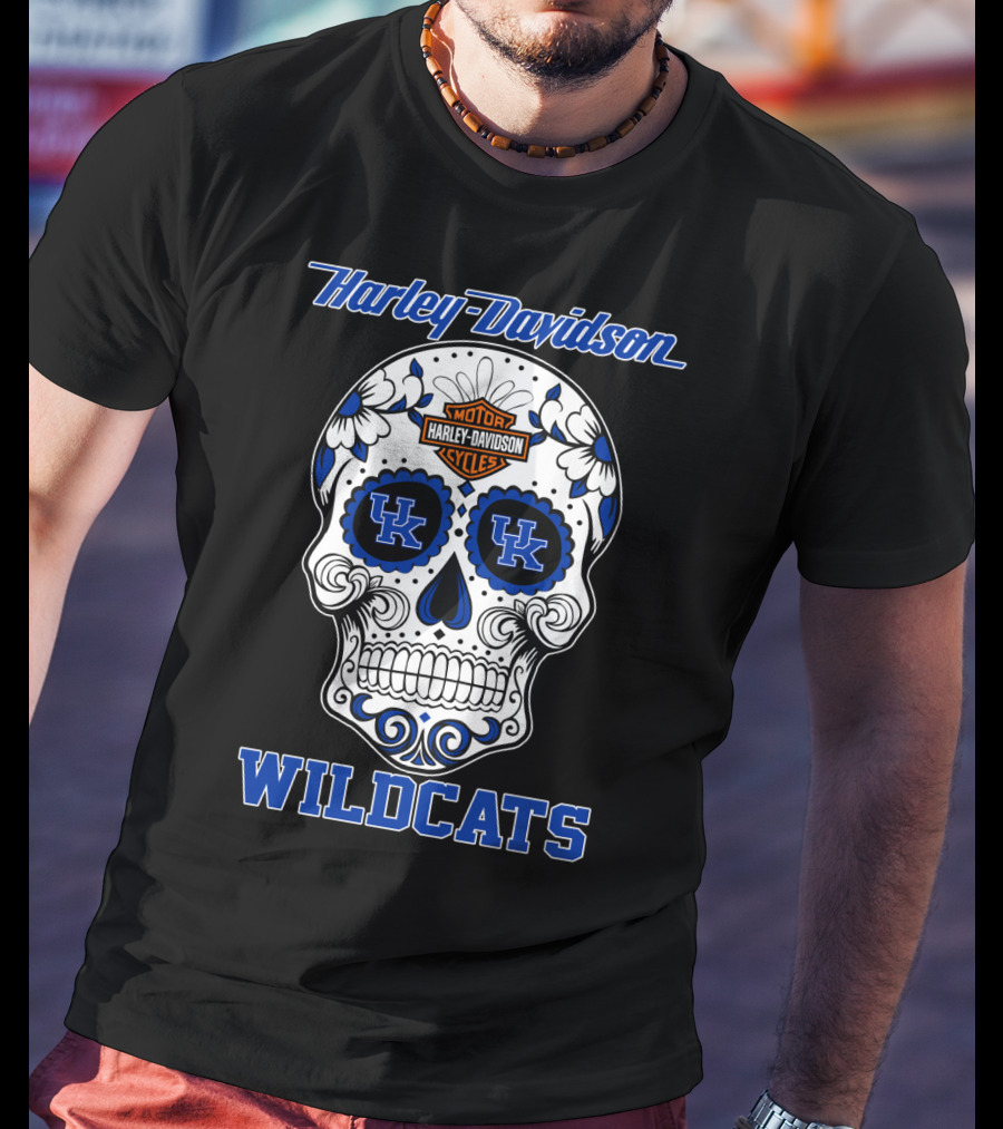 Harley Davidson Kentucky Wildcats Sugar Skull Mood T-Shirt