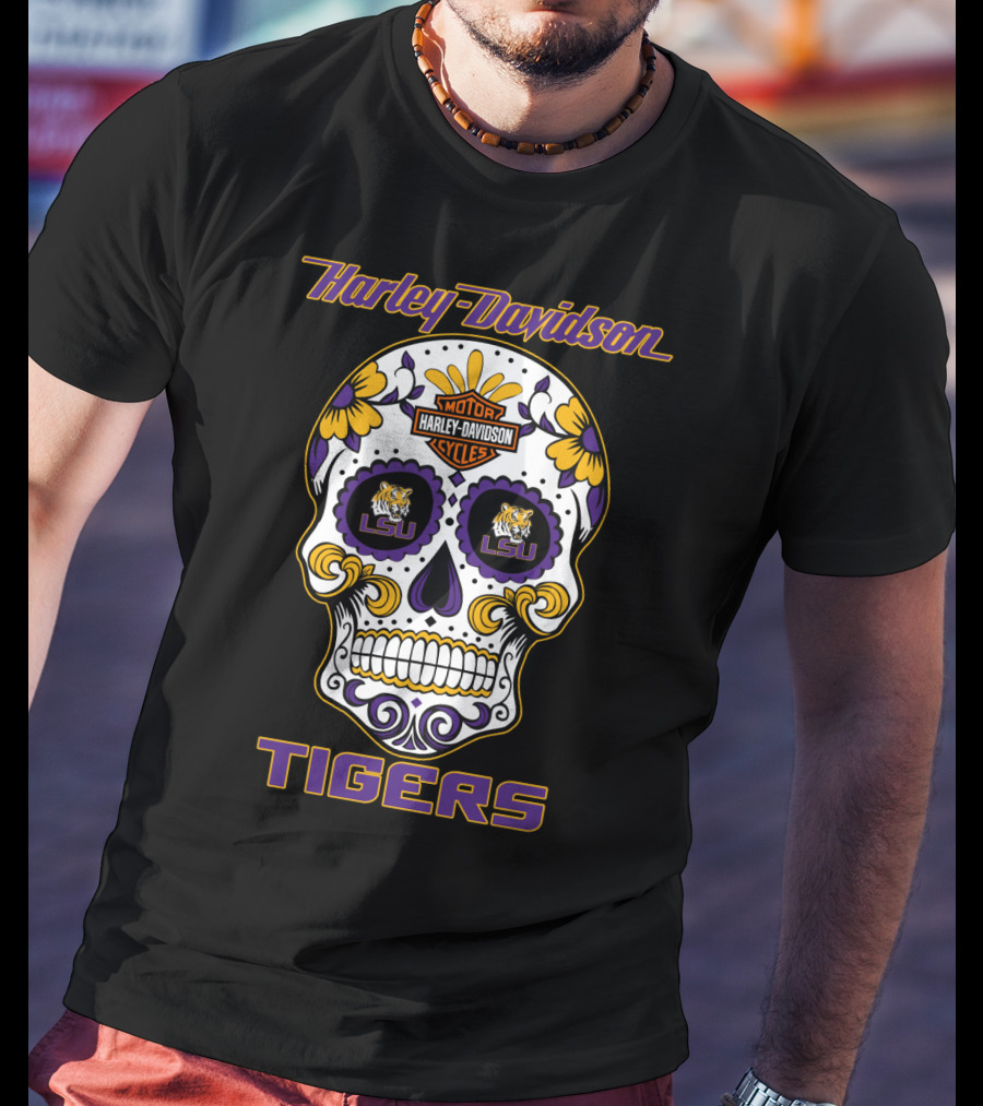 Harley Davidson Lsu Tigers Sugar Skull T-Shirt