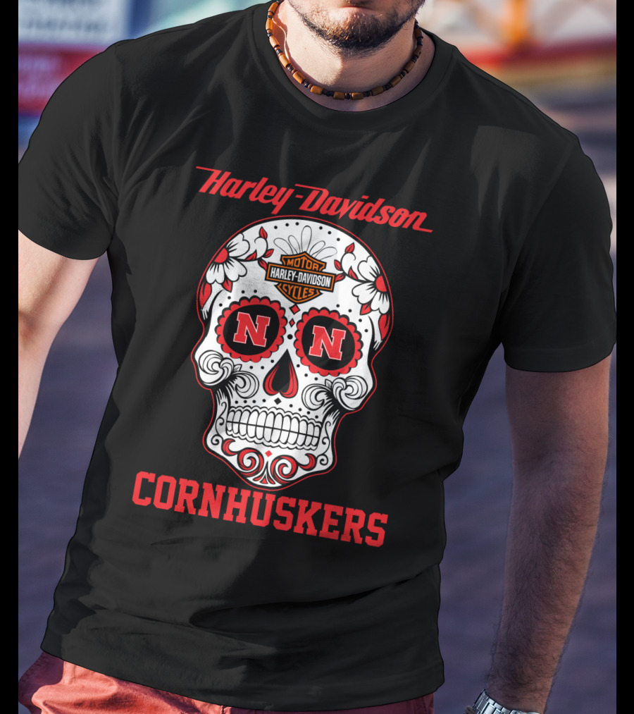 Harley Davidson Nebraska Cornhuskers Sugar Skull T-Shirt