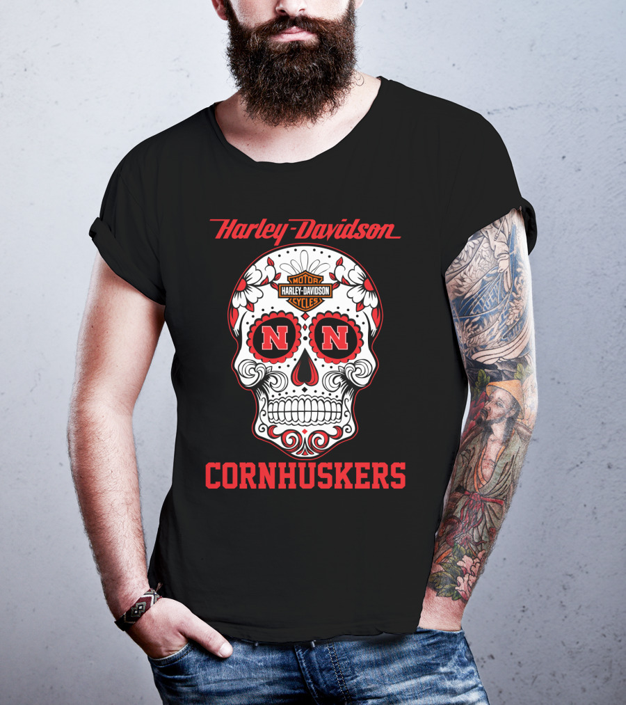 Harley Davidson Nebraska Cornhuskers Sugar Skull T-Shirt