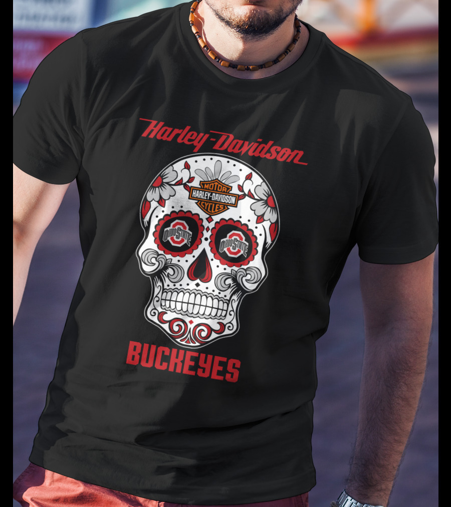 Harley Davidson Ohio State Buckeyes Sugar Skull T-Shirt