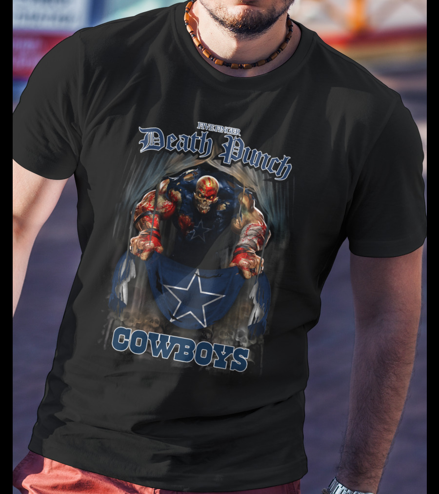 Five Finger Death Punch Dallas Cowboys Skeleton Warrior Holding Star Banner T-Shirt