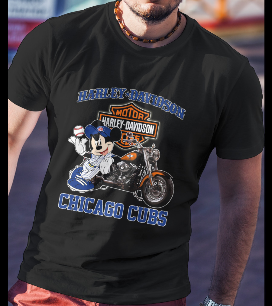 Harley Davidson Motor Mickey Baseball Chicago Cubs T-Shirt
