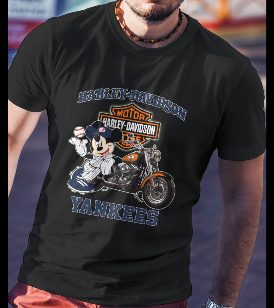 Harley Davidson New York Yankees Mickey Mouse Baseball Moto T-Shirt